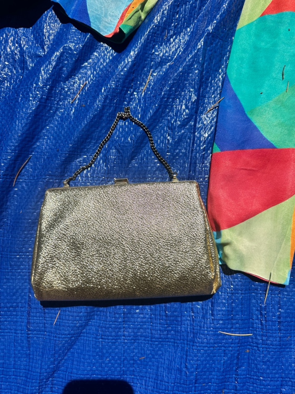 Vintage 1950-1960s Metallic Gold Evening Clutch with Chain Handle